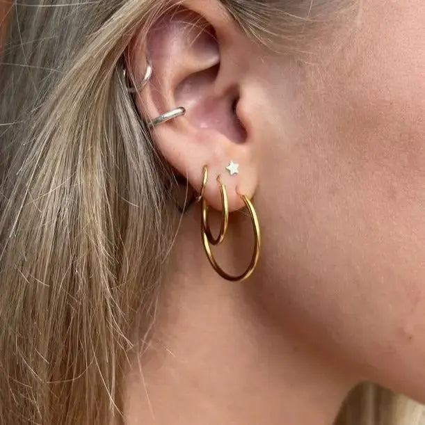 Øreringe, hoops, 10 mm, forgyldt sterlingsølv 