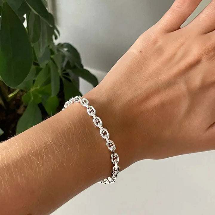 Armbånd, chunky anker facet kæde, sterlingsølv, 16-18 cm/4,5 mm 