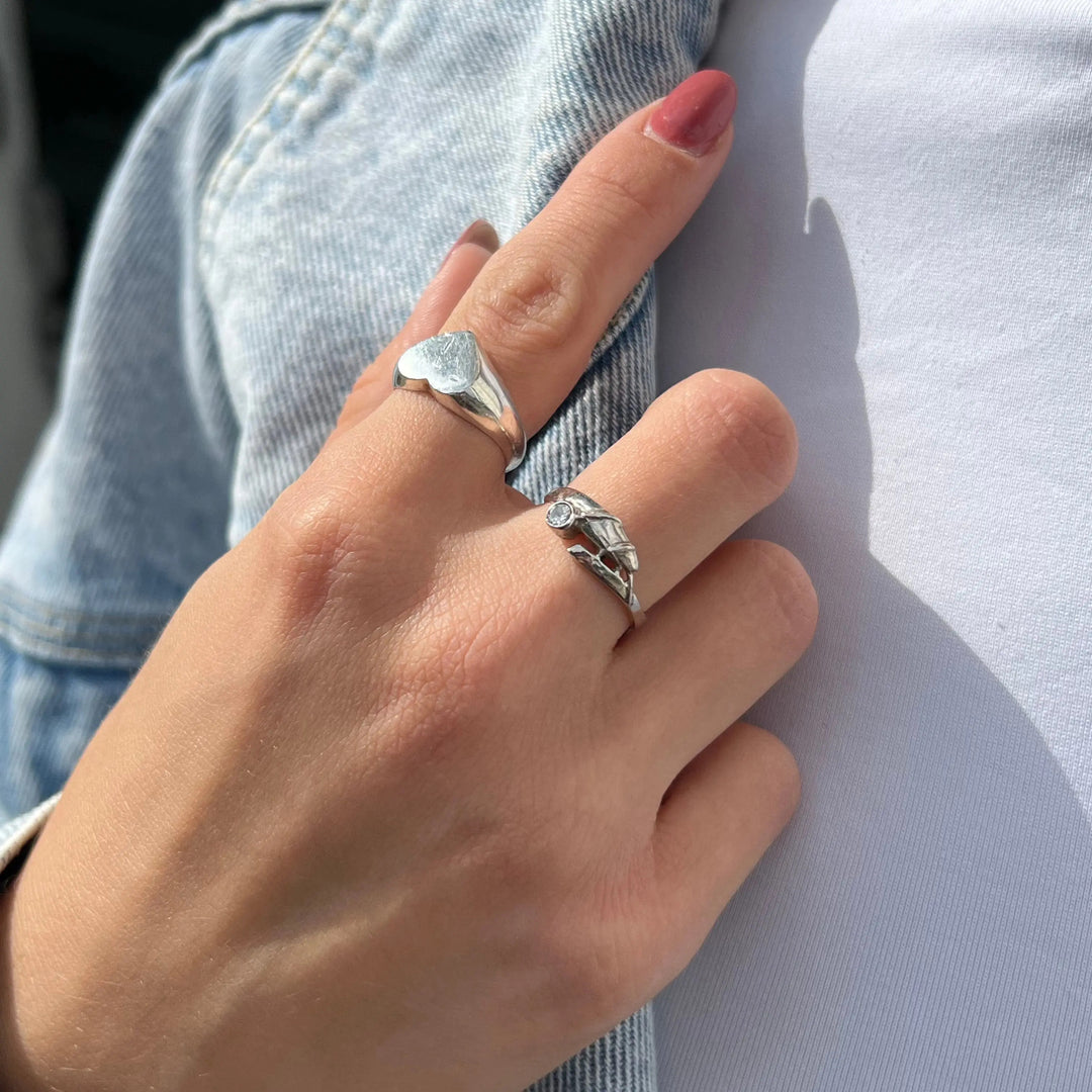 Fingerring med klar krystal, sterlingsølv BOC