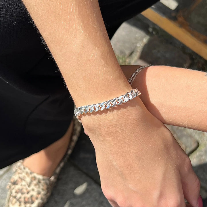 Armbånd, panser facet, sterlingsølv, 19-21 cm/6,7 mm Spain