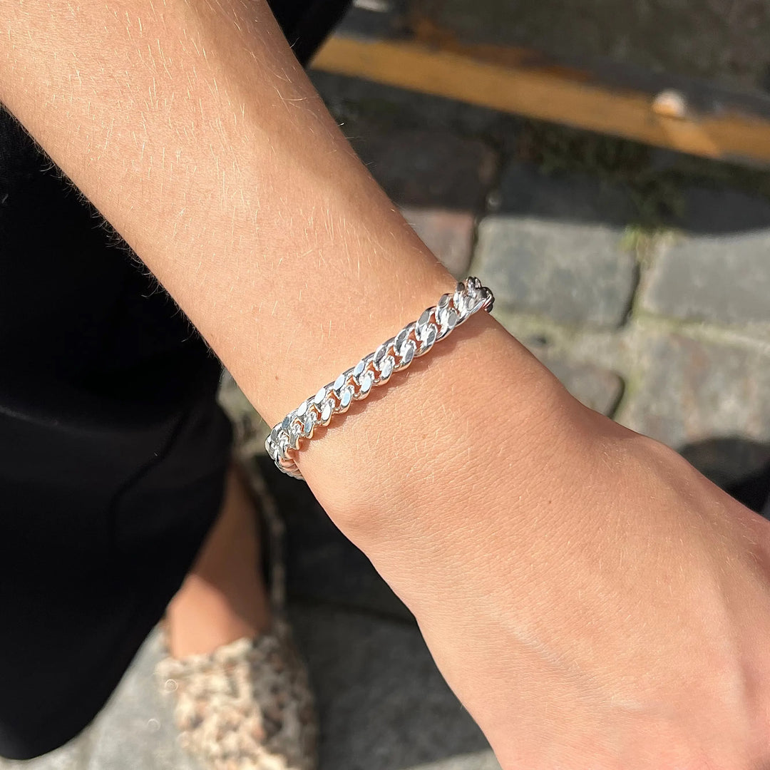 Armbånd, panser facet, sterlingsølv, 19-21 cm/6,7 mm Spain