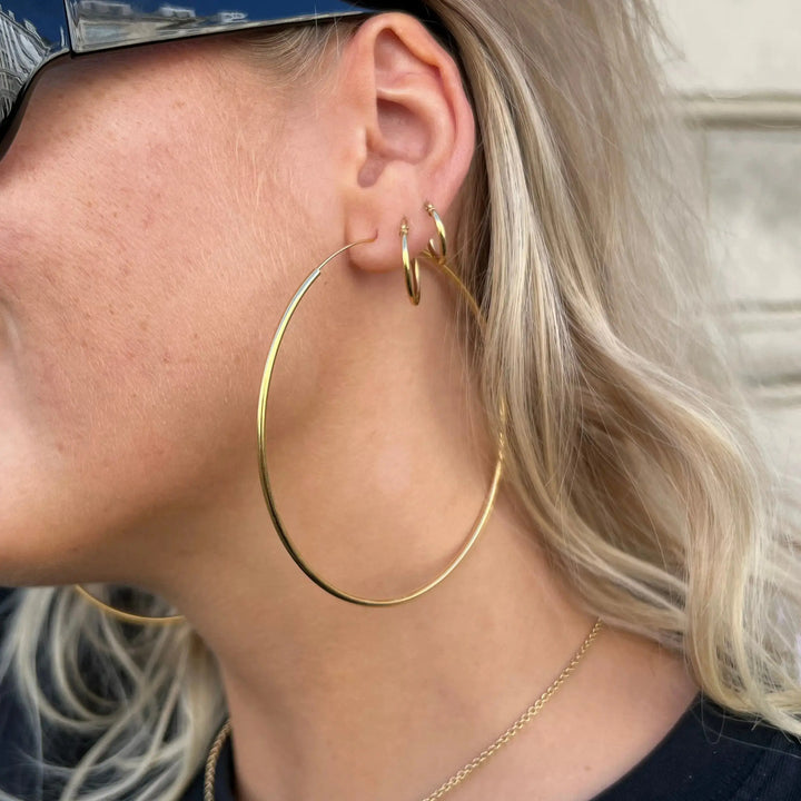 Øreringe, hoops, 80 mm, forgyldt sterlingsølv 