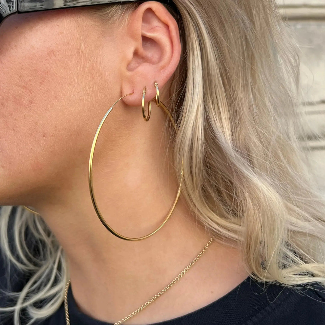 Øreringe, hoops, 80 mm, forgyldt sterlingsølv 