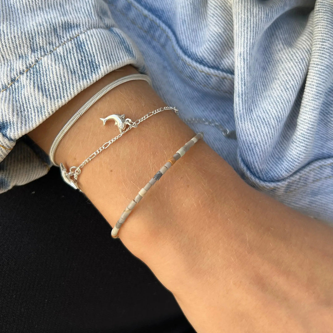 Armbånd, smykkesten rør, forgyldt sterlingsølv og sterlingsølv 