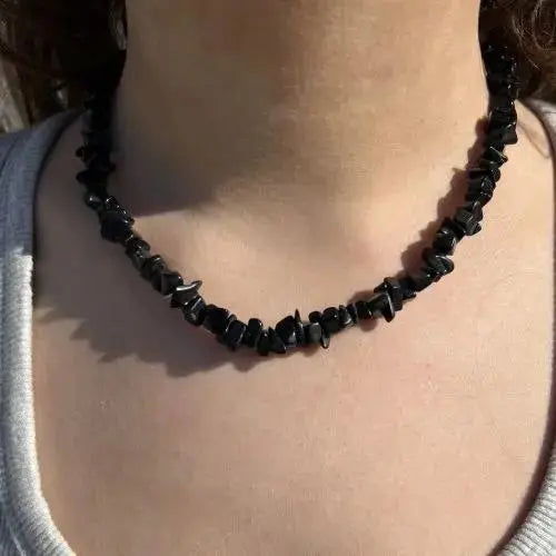 Halskæde, onyx chips, forgyldt stål, 40-45 cm 