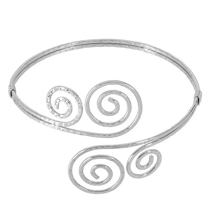 Armbånd, åben spiral armring, forgyldt og forsølvet stål, justerbar 