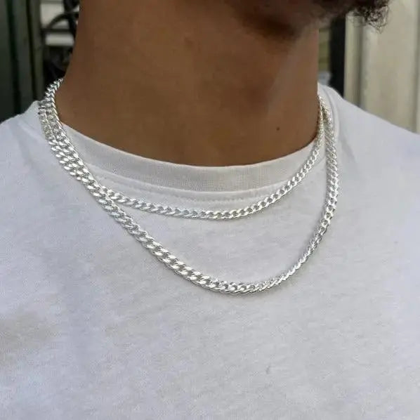 Halskæde, chunky panser facet kæde, sterlingsølv, 40-45 cm 6,8mm 