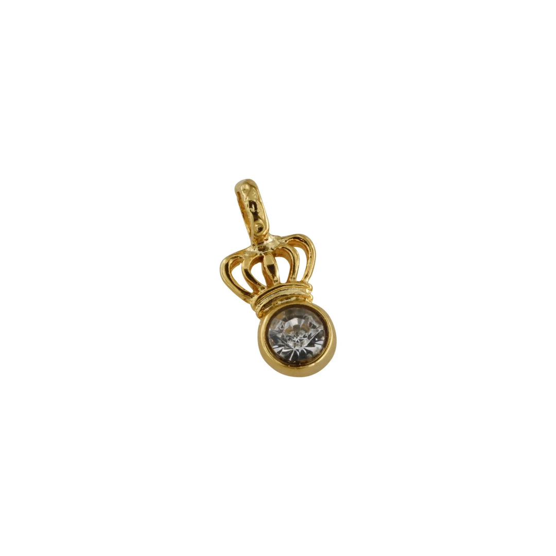 Vedhæng, krone med klar sten, forgyldt messing, 20x15 mm. BOC