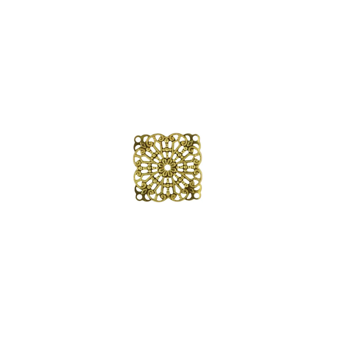 Vedhæng, filigran, firkant, forgyldt messing, 30x30mm 