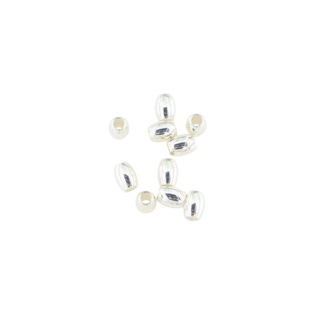 Metalperler, oval, forsølvet messing, 6,5x5 mm, 10-500 stk BOC