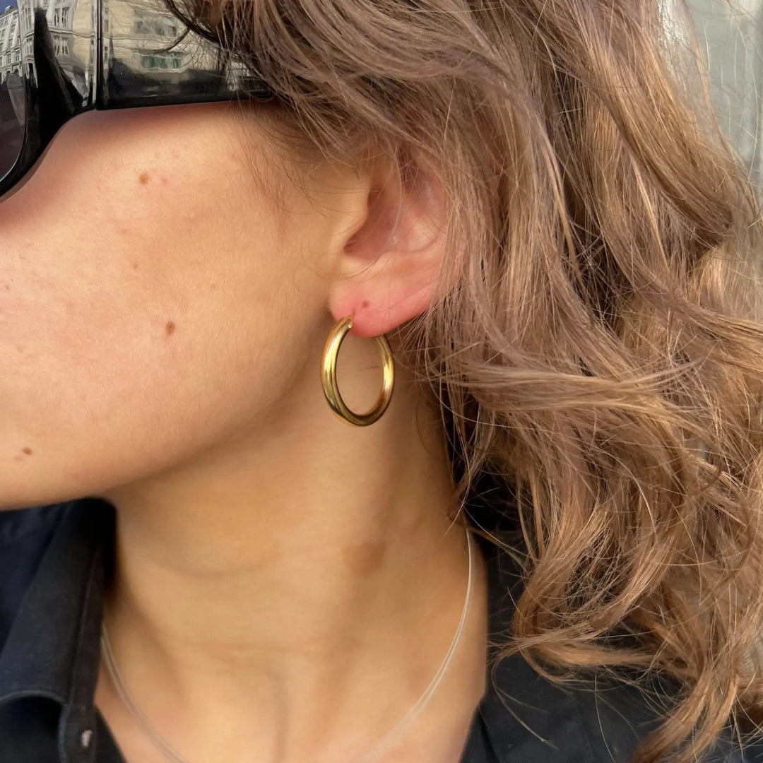 Øreringe, hoops, 30mm, forgyldt sterlingsølv 