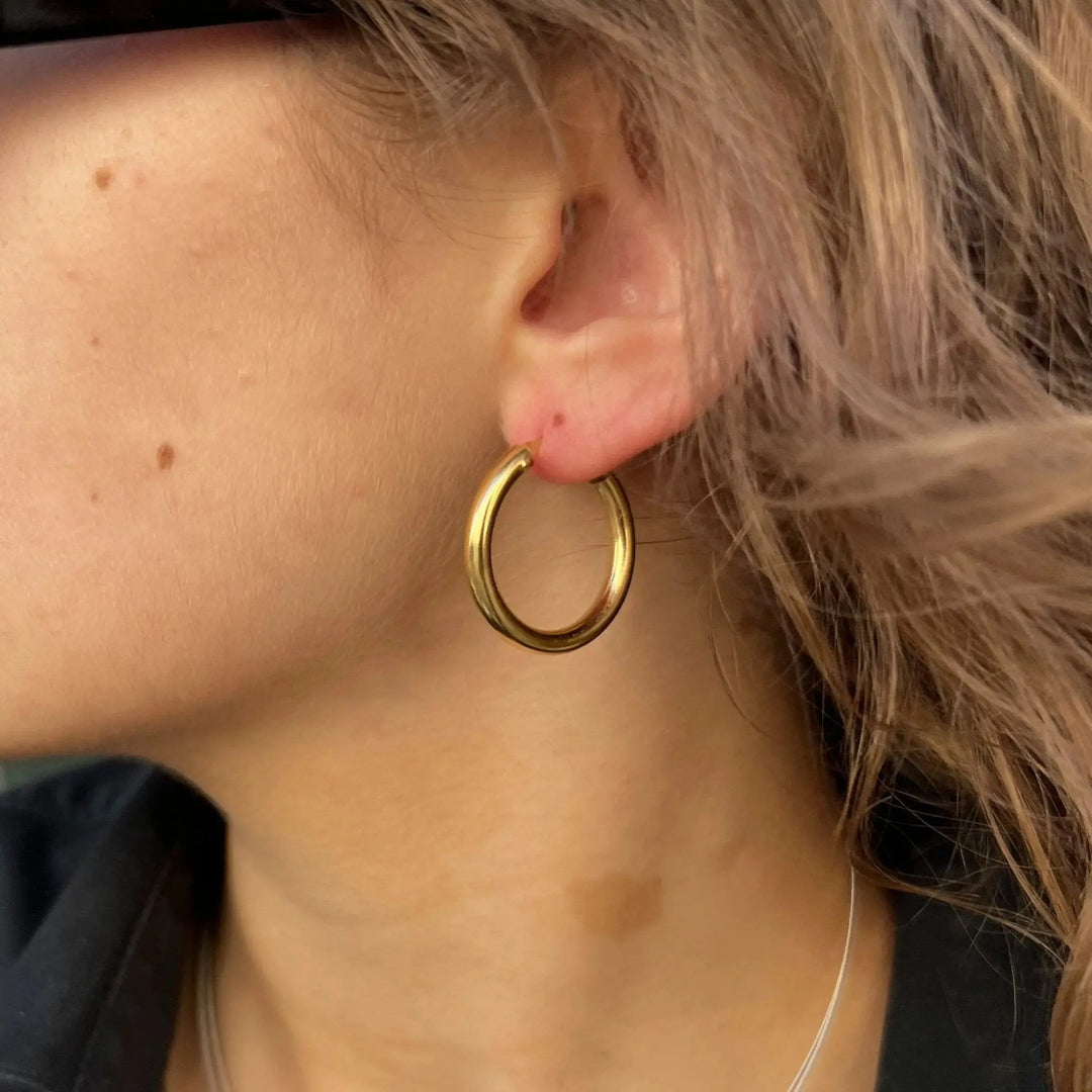 Øreringe, hoops, 30mm, forgyldt sterlingsølv 