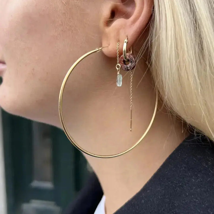 Øreringe, hoops, stor creol 70 mm, forgyldt sterlingsølv 