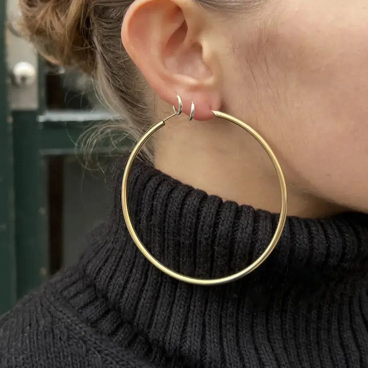 Øreringe, hoops, 80 mm, forgyldt sterlingsølv 