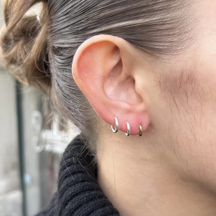 Øreringe, hoops, 8 mm, forgyldt og sterlingsølv BLT