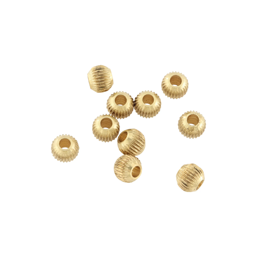 Metalperler, rund riflet, forgyldt messing, 7x6 mm. storkøb BOC