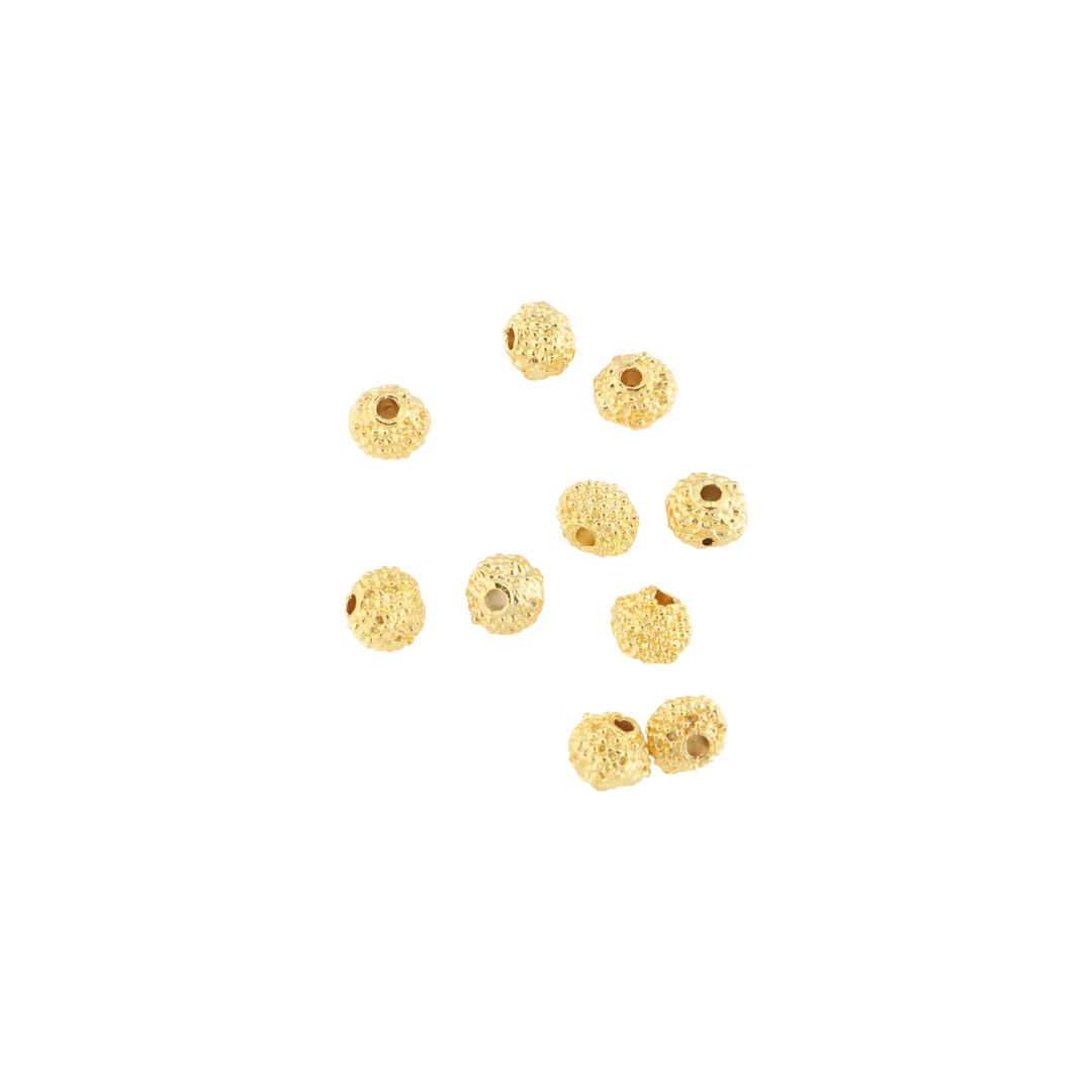 Metalperler, rund tekstur, forgyldt messing, 6x6 mm, 10-500 stk BOC