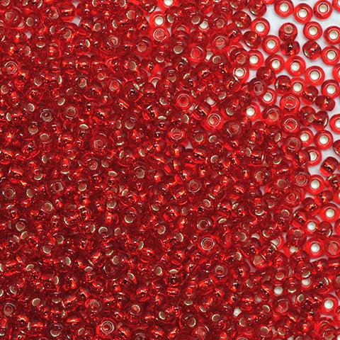Røde glasperler, preciosa, silverlined dark red, storkøb Preciosa