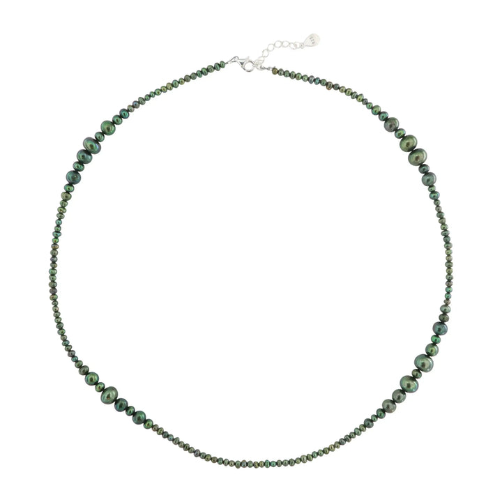 Halskæde, grønne ferskvandsperler, sterlingsølv, 40-50cm 