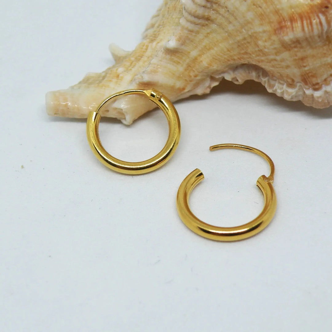 Øreringe, hoops, 14 mm, forgyldt sterlingsølv 