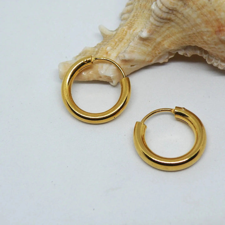 Øreringe, hoops, 16 mm, forgyldt sterlingsølv 