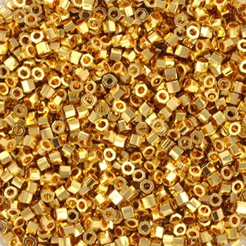 Guld glasperler, kantede miyuki delica beads, 24 karat guldbelagt Krea