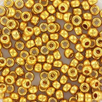 Guld glasperler, miyuki seed beads, duracoat galvanized gold, 6/0 Krea