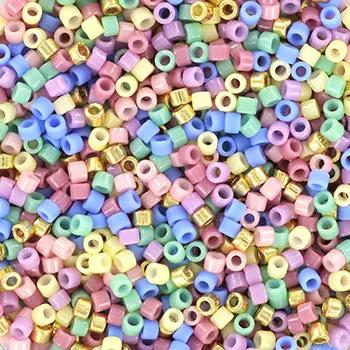 Blandede glasperler, miyuki delica beads, rainbow shimmer Krea