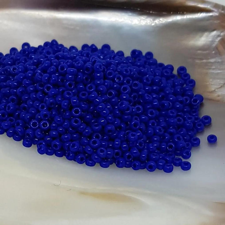Blå glasperler, miyuki rocailles seed beads, opaque cobalt Krea