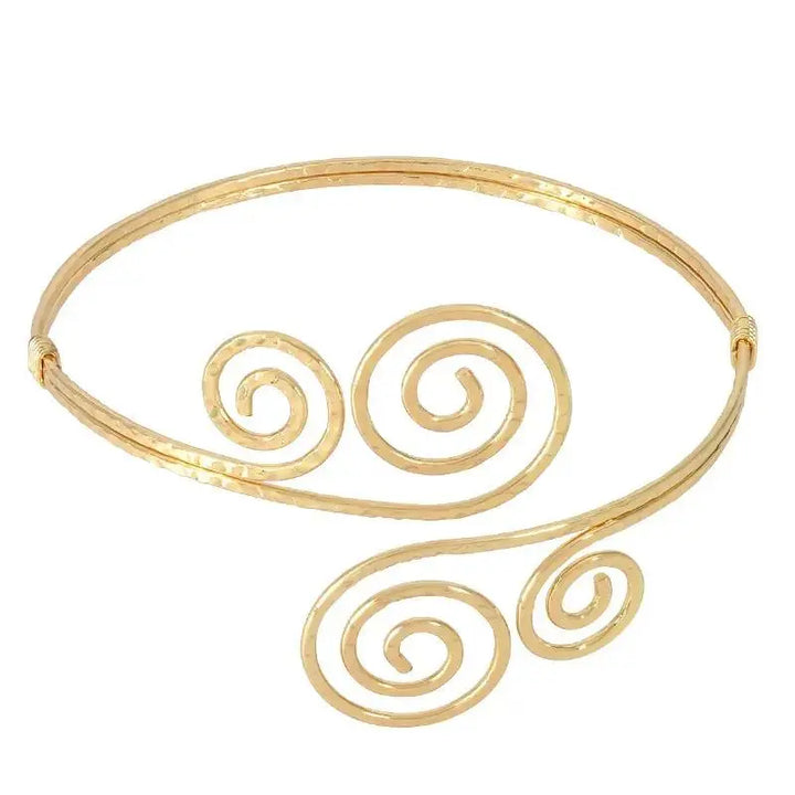 Armbånd, åben spiral armring, forgyldt og forsølvet stål, justerbar 