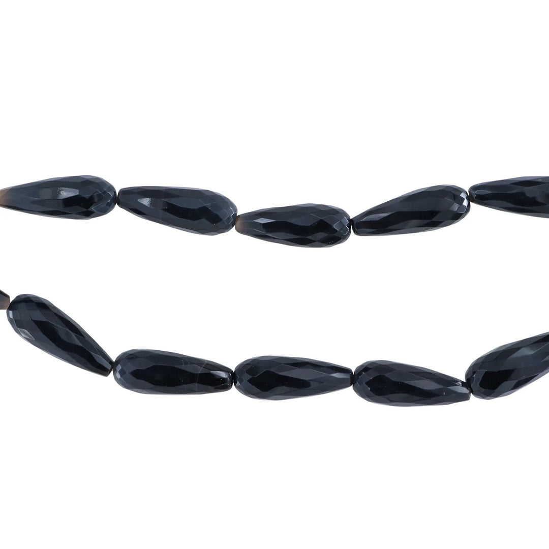 Smykkestensperler, string, onyx dråbe facetteret, 39 cm/12 x 30 mm BOC