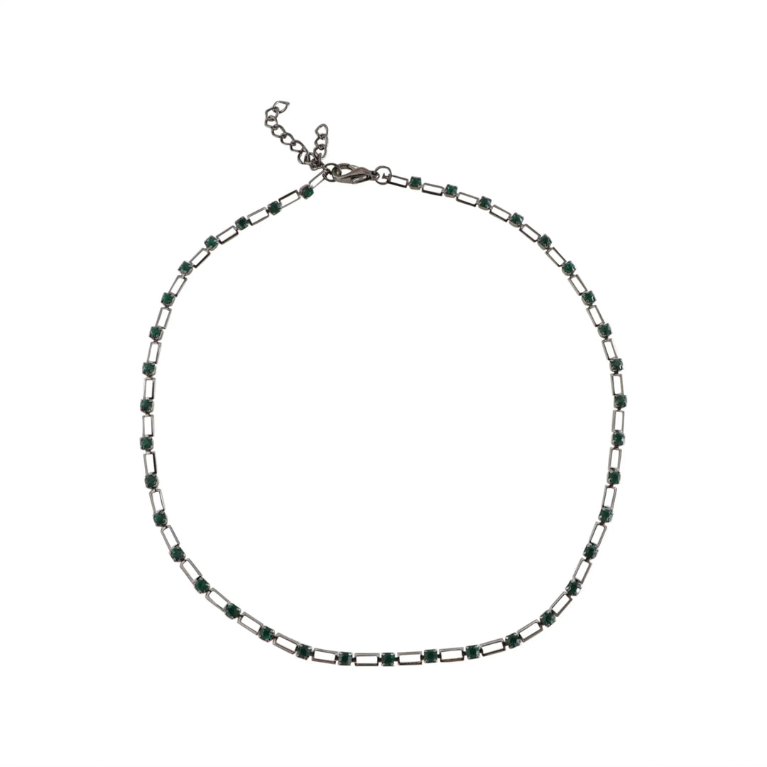 Halskæde, firkantede led m. similisten, grøn, oxideret messing, 41-45 cm Beadhouse of Copenhagen