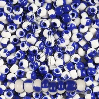 Multifarvede glasperler, preciosa, white and blue harlequin Preciosa