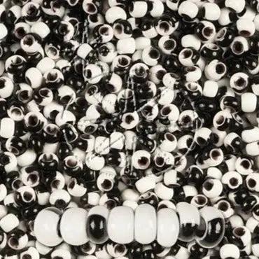 Multifarvede glasperler, preciosa, white and black harlequin Preciosa