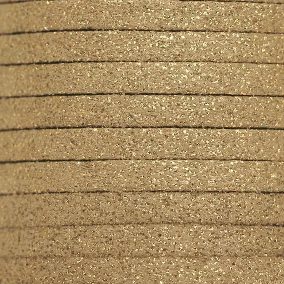 Snor, beige med glitter, ruskind 3 mm x 1,5 m 