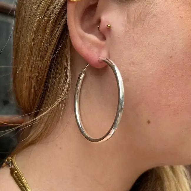 Øreringe, hoops, 60mm, sterlingsølv og forgyldt sterlingsølv BLT