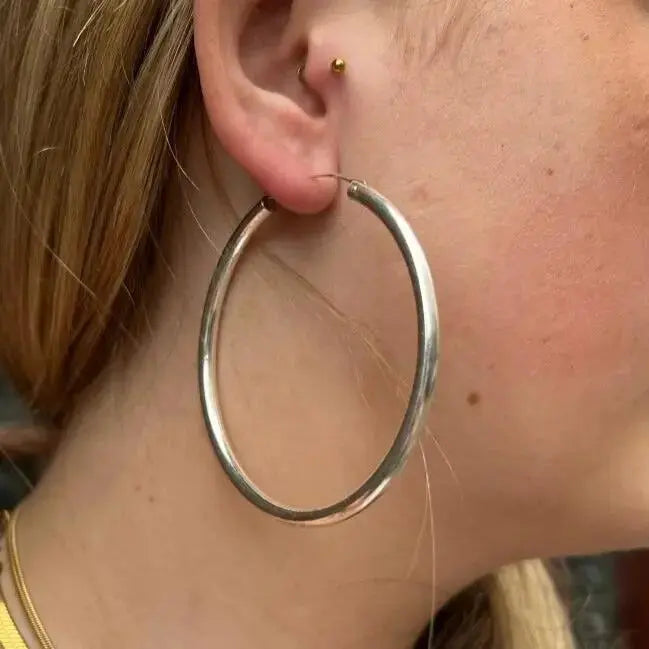 Øreringe, hoops, 70 mm, sterlingsølv 