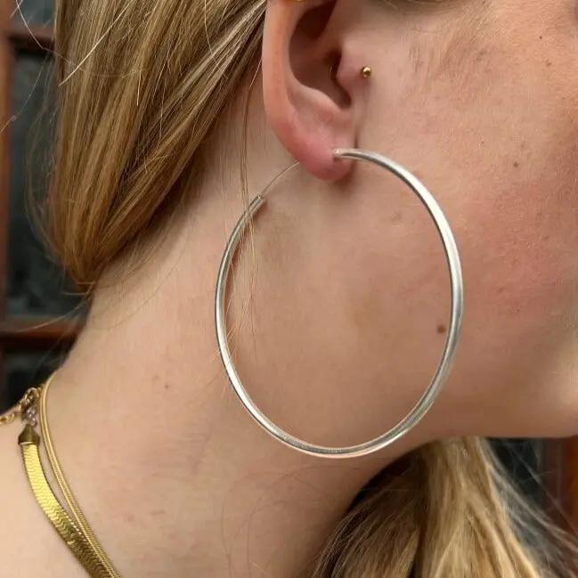 Øreringe, hoops, 80 mm, sterlingsølv og forgyldt sterlingsølv BLT