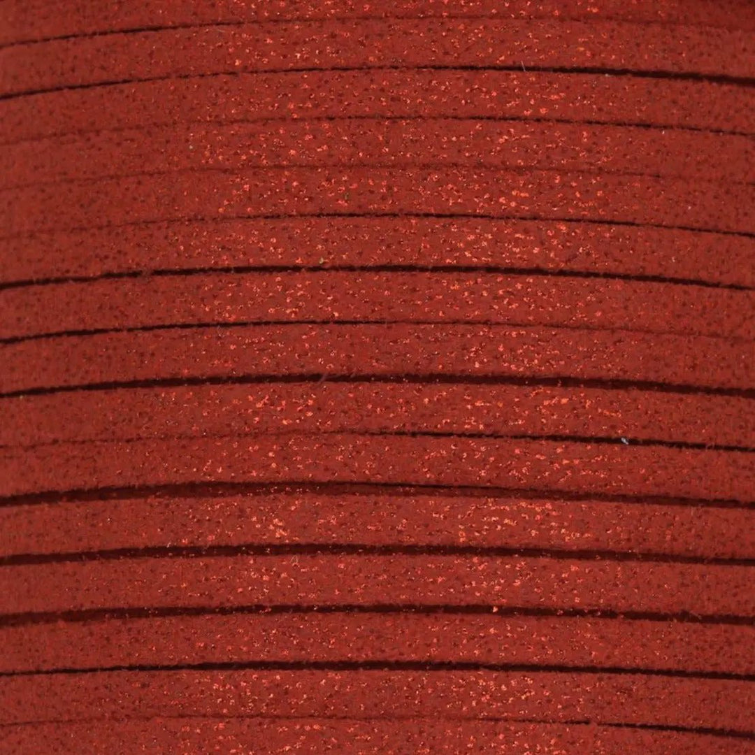 Snor, rød glitter, ruskind 3 mm x 1,5 m Tax