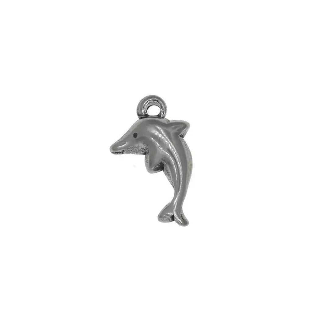 Vedhæng, delfin, rustfrit stål, 16x9 mm med øsken 
