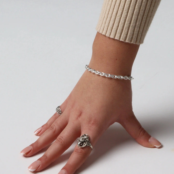 Armbånd, chunky anker facet kæde, sterlingsølv, 16-18 cm/4,5 mm 