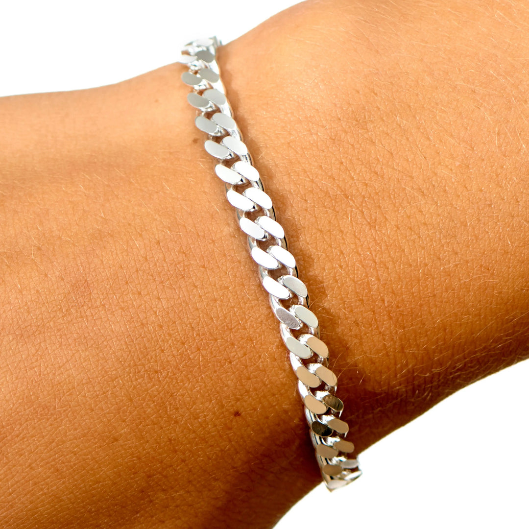 Armbånd, chunky panser facet kæde, sterlingsølv, 18,5 cm/4,6 mm BNH