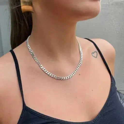 Halskæde, panser facet kæde, sterlingsølv, 5mm x 40 ,45 cm 