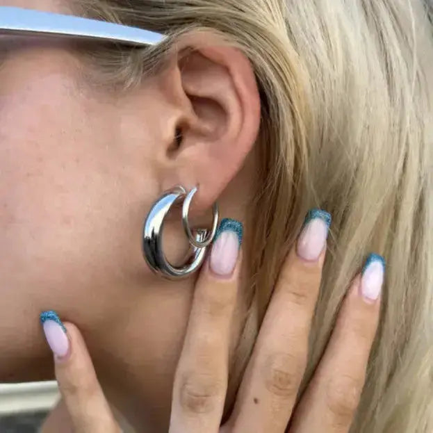 Øreringe, chunky hoops, 30x 6mm i forgyldt og forsølvet messing 