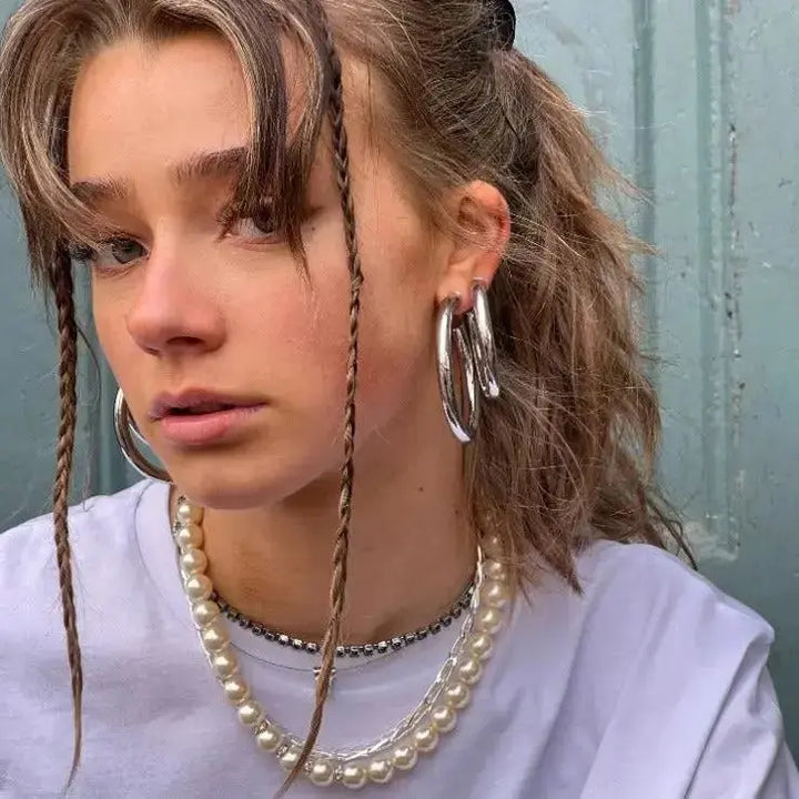 Øreringe chunky hoops, forsølvet og forgyldt messing, 48 x 6 mm 