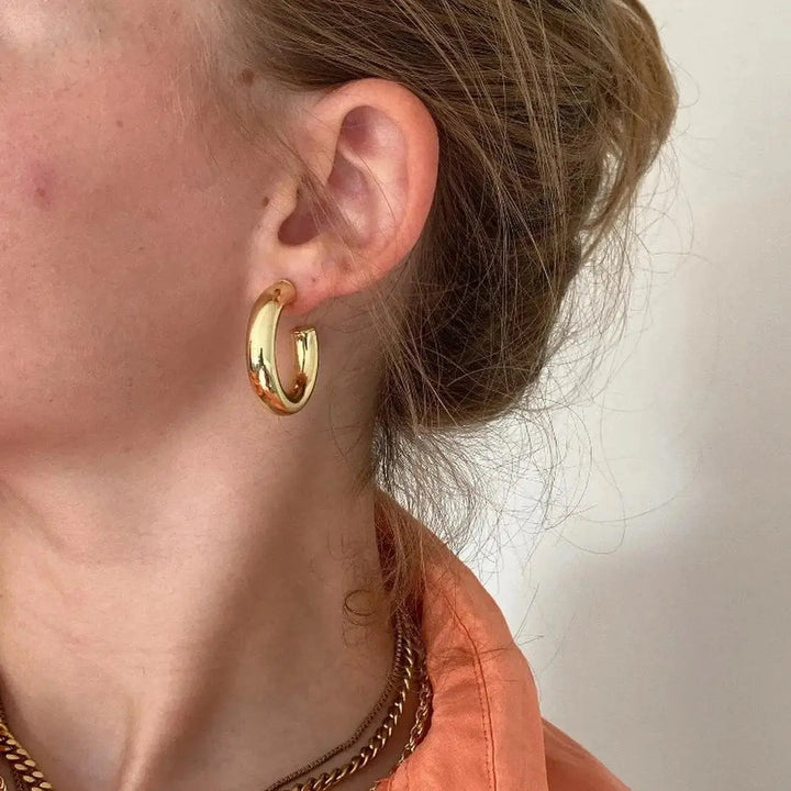 Øreringe, chunky hoops, 30x 6mm i forgyldt og forsølvet messing 