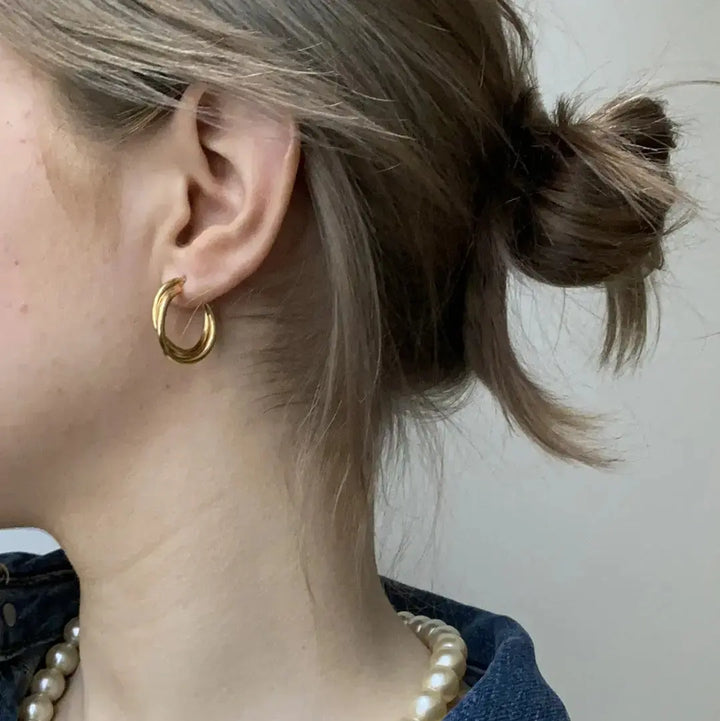 Øreringe, chunky dobbelte hoops, forgyldt sterlingsølv, 15-21mm 