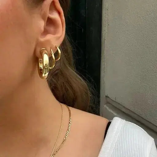 Øreringe, chunky hoops, 30x 6mm i forgyldt og forsølvet messing 