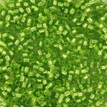 Grøn glasperler, miyuki delica beads, silverlined lime Krea