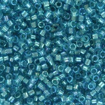 Blå glasperler, miyuki delica beads, fancy lined aqua Krea